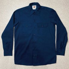 画像1: 「Dickies(ディッキーズ)」90s T/Cツイル 65/35 USA製 ネイビー ワークシャツ (1)