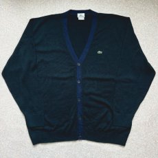 画像1: 「LACOSTE(ラコステ)」90s 8サイズ XLサイズ相当 ブラック×ネイビー コットン 2トーン ニット カーディガン (1)