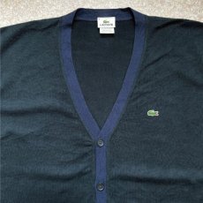 画像3: 「LACOSTE(ラコステ)」90s 8サイズ XLサイズ相当 ブラック×ネイビー コットン 2トーン ニット カーディガン (3)