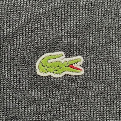 画像1: 「LACOSTE(ラコステ)」90s 8サイズ XLサイズ相当 ブラック×ネイビー コットン 2トーン ニット カーディガン