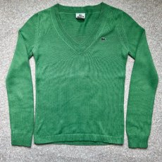 画像1: 「LACOSTE(ラコステ)」90s 36サイズ グリーン コットン Vネック ニット セーター (1)