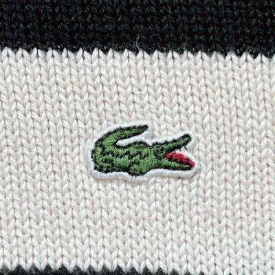 画像1: 「LACOSTE(ラコステ)」90s 38サイズ 白黒ボーダー コットン クルーネック ニット セーター