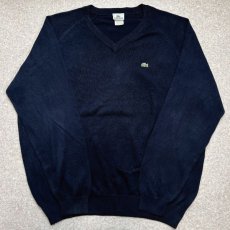 画像1: 「LACOSTE(ラコステ)」90s 8サイズ ネイビー ラグランスリーブ コットン Vネック ニット セーター (1)