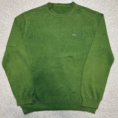 画像1: 「LACOSTE(ラコステ)」90s Lサイズ相当 グリーン コットン クルーネック ニット セーター (1)