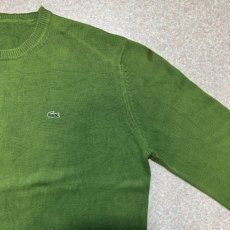 画像4: 「LACOSTE(ラコステ)」90s Lサイズ相当 グリーン コットン クルーネック ニット セーター (4)