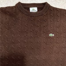 画像3: 「LACOSTE(ラコステ)」90s 5サイズ ブラウン コットンウール ケーブル クルーネック ニット セーター (3)