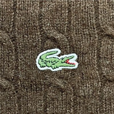 画像1: 「LACOSTE(ラコステ)」90s 5サイズ ブラウン コットンウール ケーブル クルーネック ニット セーター