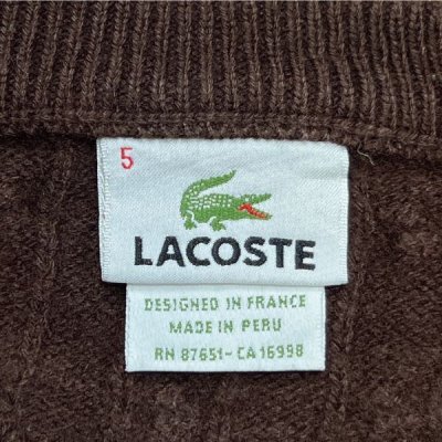 画像2: 「LACOSTE(ラコステ)」90s 5サイズ ブラウン コットンウール ケーブル クルーネック ニット セーター