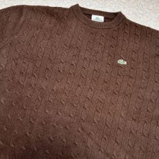 画像17: 「LACOSTE(ラコステ)」90s 5サイズ ブラウン コットンウール ケーブル クルーネック ニット セーター (17)