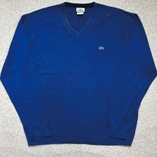 画像1: 「LACOSTE(ラコステ)」90s 6サイズ ブルー コットン Vネック ニット セーター (1)