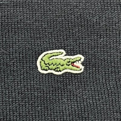 画像1: 「LACOSTE(ラコステ)」90s 8サイズ ネイビー コットン クルーネック ニット セーター