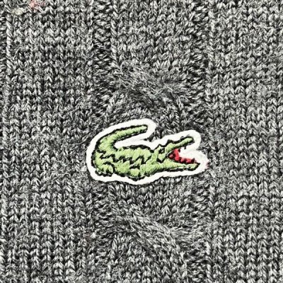 画像1: 「LACOSTE(ラコステ)」90s 00s 7サイズ グレー ウール ウールマーク ケーブル クルーネック ニット セーター