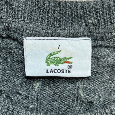 画像2: 「LACOSTE(ラコステ)」90s 00s 7サイズ グレー ウール ウールマーク ケーブル クルーネック ニット セーター