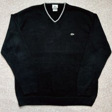 画像1: 「LACOSTE(ラコステ)」90s 6サイズ ブラック コットン Vネック ニット セーター (1)