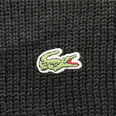 画像1: 「LACOSTE(ラコステ)」90s 6サイズ ブラック コットン Vネック ニット セーター