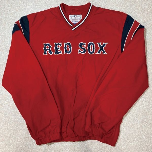 MLBレッドソックス 刺繍ロゴ 紺×赤 切替 L プリオーバーナイロンジャケット