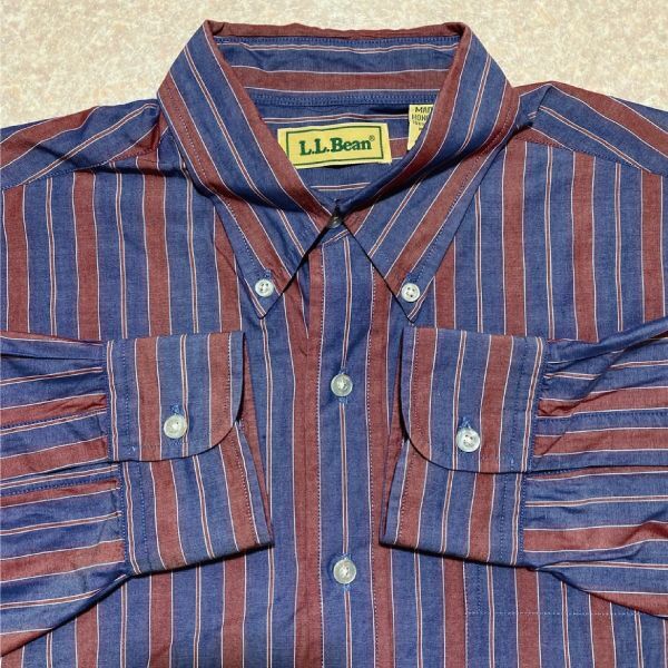 「L.L.Bean(エルエルビーン)」子持ち縞 ネイビー×バーガンディ 70s 80s ボタンダウンシャツ